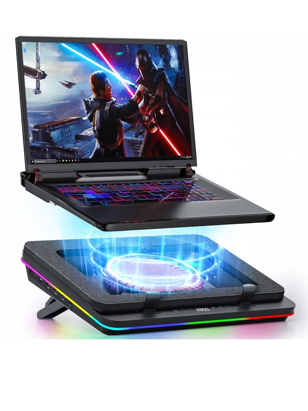 RGB Laptop Cooler GT600, 5.5" Turbo Fan, 14–19.3" Gaming Laptop, USB Hub, Filter
